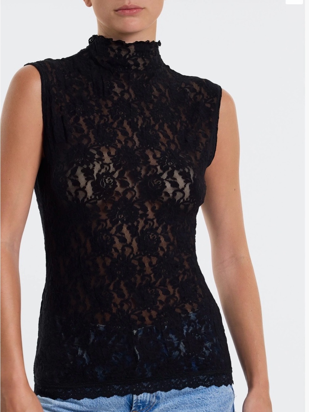 Hanky Panky Mock Neck Sheer Lace Top - Picture 3 of 5